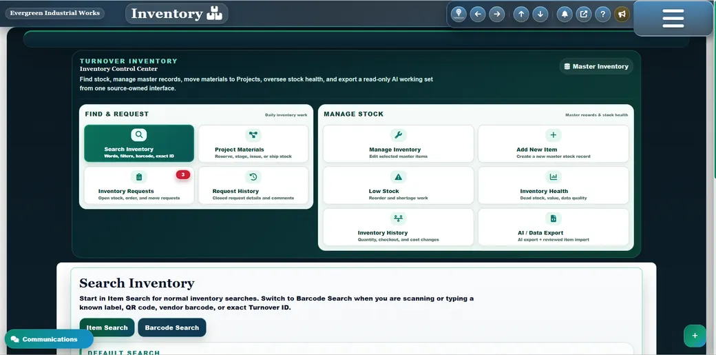Actual Turnover Inventory Control Center